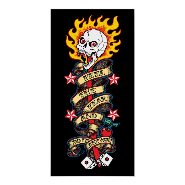 Póster Crânio flamejante sente o medo (Frente)