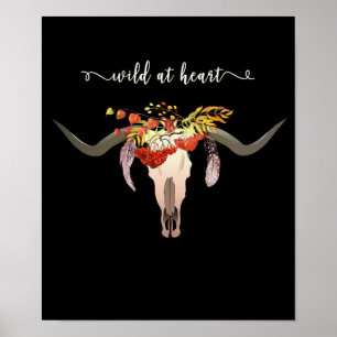 Póster Crânio floral boémio do Antler. Selvagem no