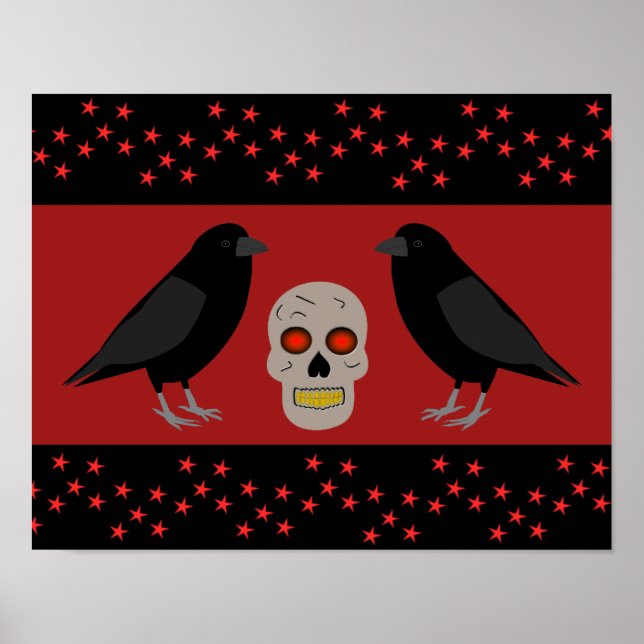 Poster Crânio Gótico e Corvos Guardiões de Halloween (Frente)