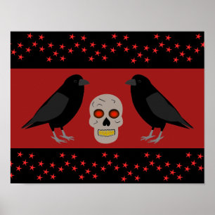 Poster Crânio gótico e o Guardião Ravens no Halloween