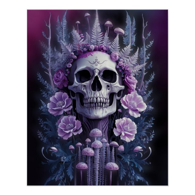 Póster Cranio Gótico Impressionante em Ameixa, Macabro da (Frente)