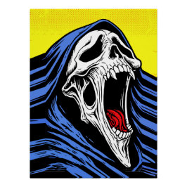 Póster Crânio Gritante do Inferno Arte Pop Capuz de Terro