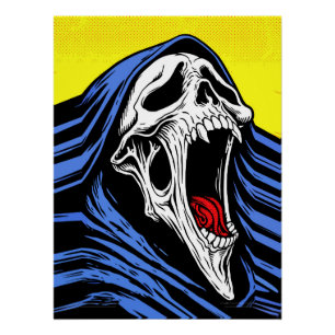 Póster Crânio Gritante do Inferno Arte Pop Capuz de Terro