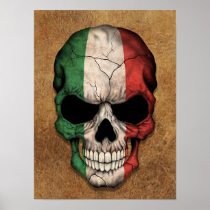 Póster Crânio italiano envelhecido e vestido da bandeira