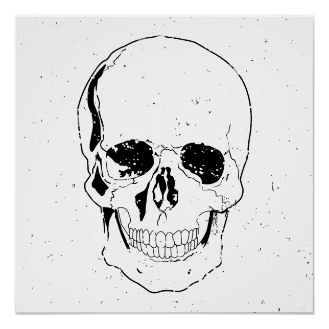 Póster Crânio Negro Assustado do Halloween (Frente)