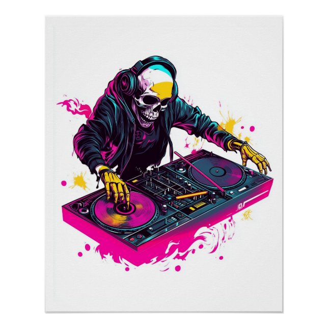 Póster Crânio Rave � Esqueleto de Festa EDM DJ (Frente)