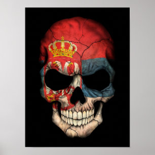 Poster Crânio sérvio da bandeira no preto