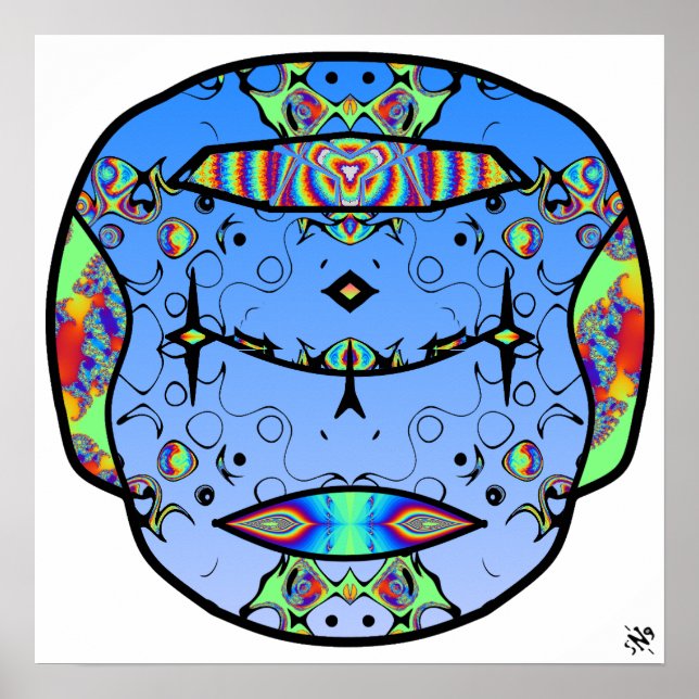 Poster Crânio tatuado colorido v0 (Frente)