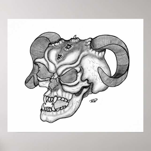 Póster Crânio Teufelschädel preto e branco Desenho (Frente)