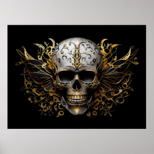 Poster Crânio Tribal Itriciado em Ouro