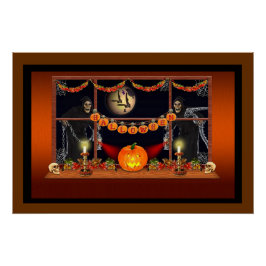 Póster Crânios, Abóboras e Correntes de Halloween