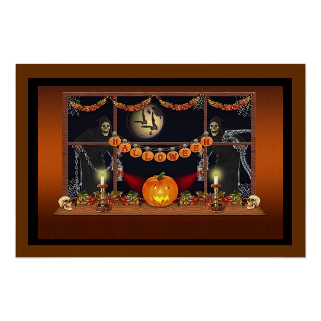 Póster Crânios, Abóboras e Correntes de Halloween (Frente)
