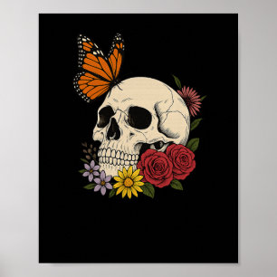 Poster Cránios Borboleta Monarca Flores Halloween Homens 