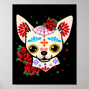 Poster Cránios de Chihuahua Dia dos Mortos Crânio de Açúc