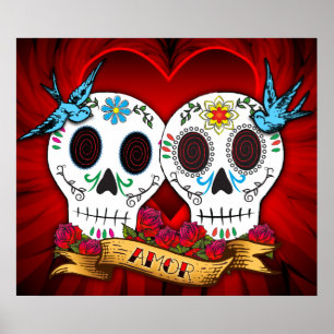 Póster Crânios do amor com poster/impressão dos Bluebir