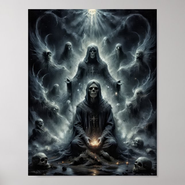Poster Cránios fantasmas adeptos orando para a presa (Frente)