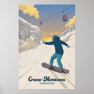 Poster Crans Montana Suíça Esquiando Viagens