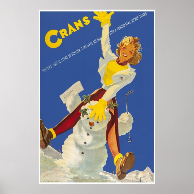 Poster Crans - Montana,Suisse,Poster de viagens de esqui (Frente)