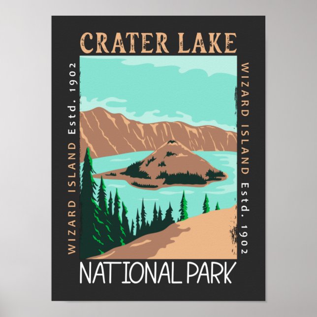 Poster Crater Lake National Park Oregon Retro Distúrbio (Frente)