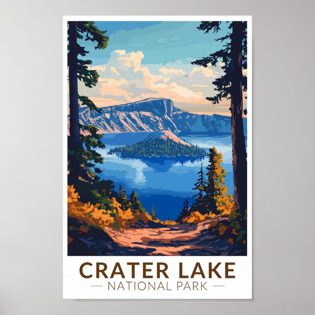 Poster Crater Lake National Park Viagem Art Vintage (Frente)