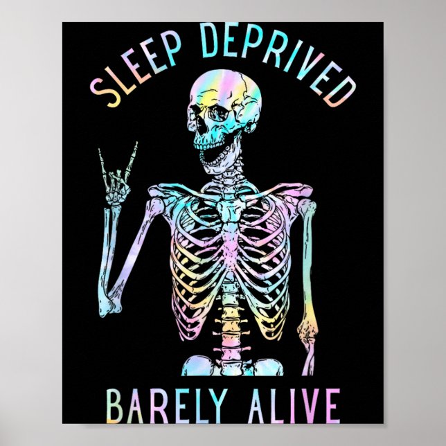 Poster Craveira Tie Dye Privado de Sono Esqueleto Crânio (Frente)