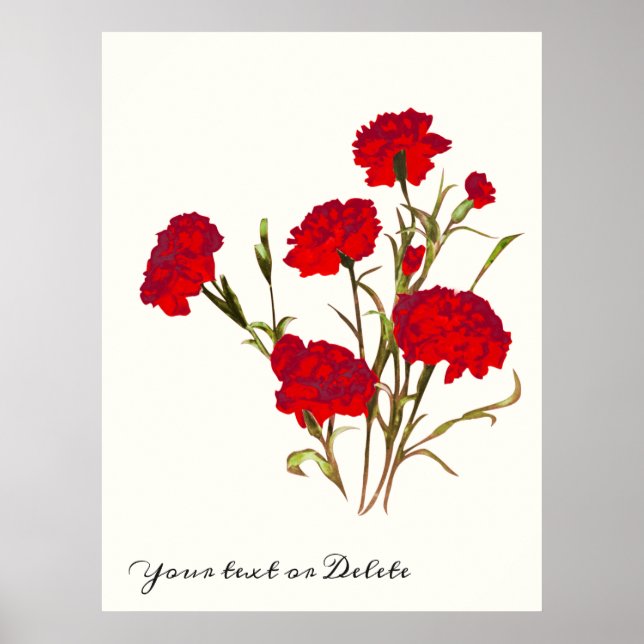 Poster Cravo Vermelho Floral Elegante Personalizável (Frente)