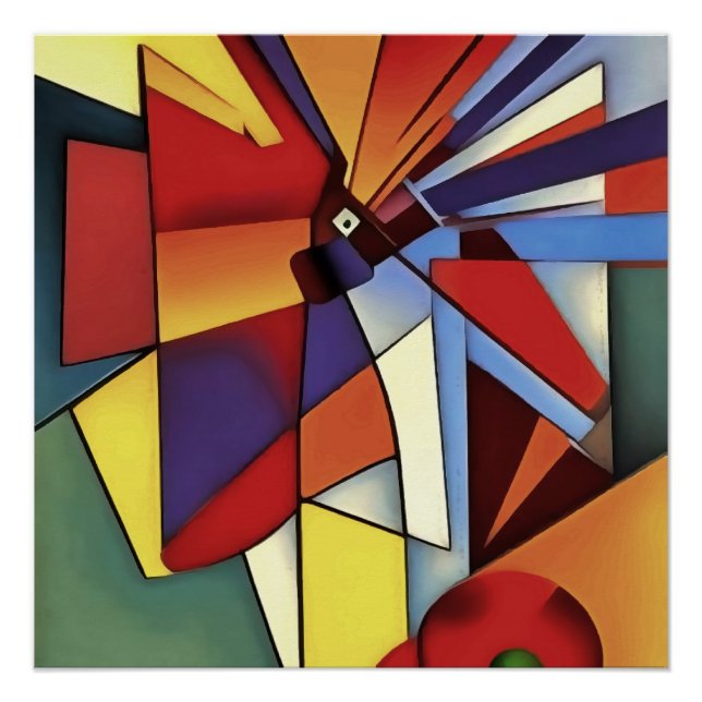 Póster Cravo Vermelho Numa Arte Geométrica Abstrato (Frente)