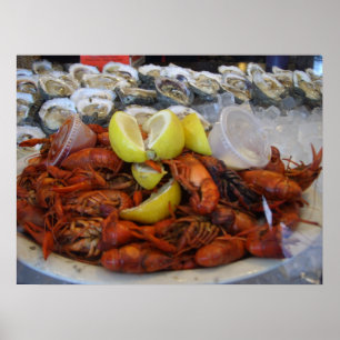 Póster Crawfish Oysters Lemon on ice Louisiana Cuisine