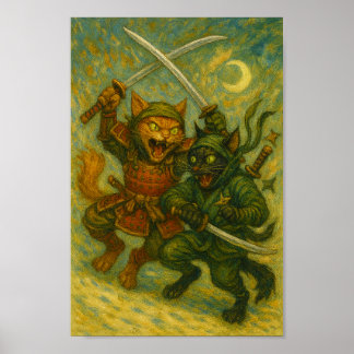 Poster Crazy fighting ninja cats