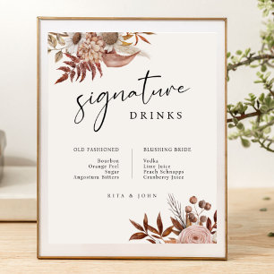 Poster Cream Boho Floral Bar Signature Bebe Casamento