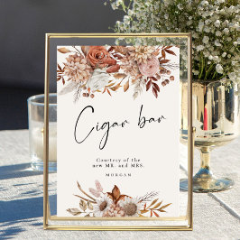 Poster Cream Boho Floral Favor Cigar Bar Sinal de Casamen