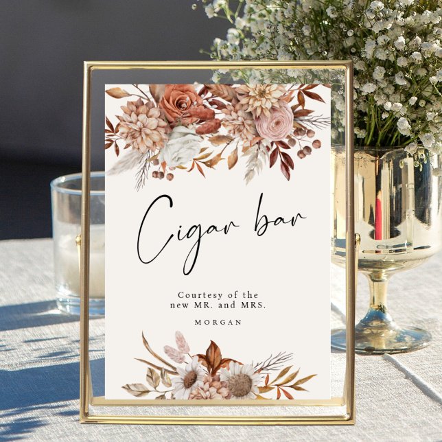 Poster Cream Boho Floral Favor Cigar Bar Sinal de Casamen (Criador carregado)