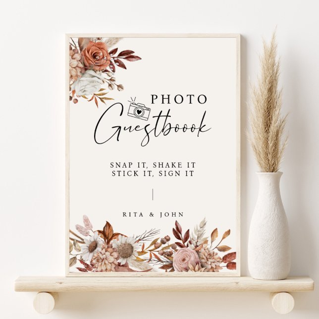 Poster Cream Boho Floral Foto Guestbook (Criador carregado)