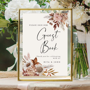 Poster Cream Boho Weding Por Favor Assinar Nosso Guestboo