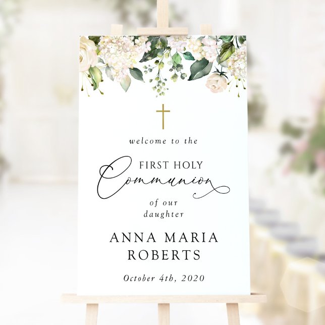 Poster Cream White Flowers, First Holy Communion Welcome (Criador carregado)