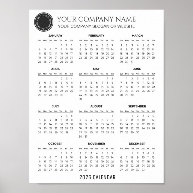Poster Create Your Own 2026 Company Calendar |  (Frente)