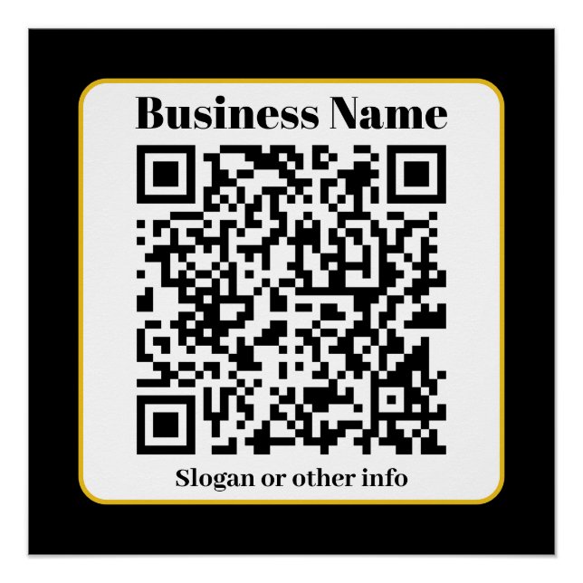 Póster Create Your Own QR Code | Black White Gold Border (Frente)