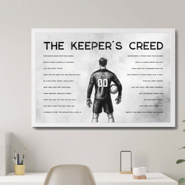 Poster Crede de Goleiro de Futebol Monograma Branco (Criador carregado)