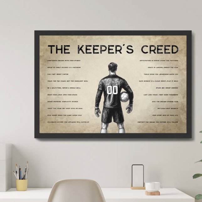 Poster Credo de Goleiro de Futebol Monograma Pergaminho (Criador carregado)