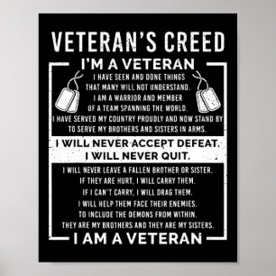 Poster Credo de Veterano Patriota Guerra EUA Juramento Vo