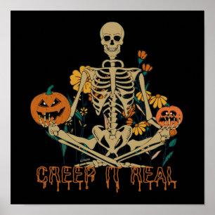 Poster CREEP IT REAL assustador Esqueleto de Halloween