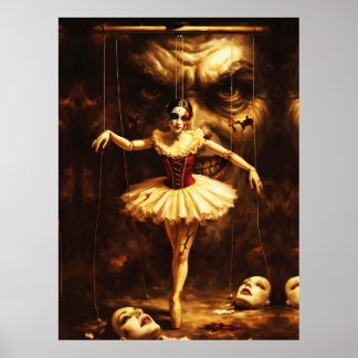 Poster Creepy Marionette Ballerina Horror Puppet Art