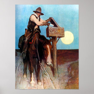 Poster Creme de Trigo Cowboy Postman N C Wyeth Circa 1908