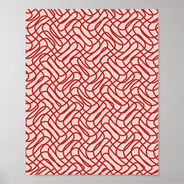 Poster Creme E Padrão De Linha De Abstrato Vermelho (Frente)