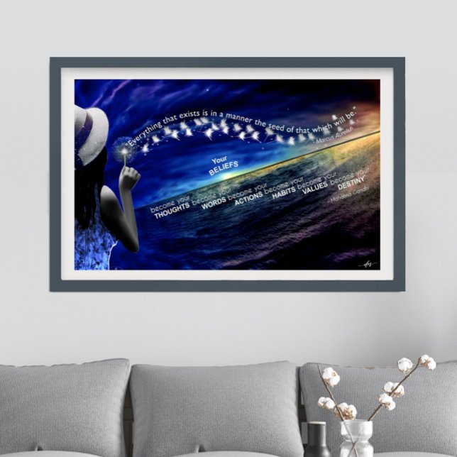 Póster Crença - As sementes que você dorme e seus objetiv (Belief Poster with two famous inspiring quotes.)