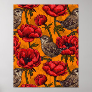 Poster Crenças em um jardim de anêmonas vermelho