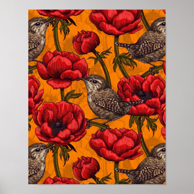 Poster Crenças em um jardim de anêmonas vermelho (Frente)