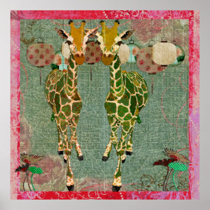 Poster crepuscular cor-de-rosa da arte dos girafas