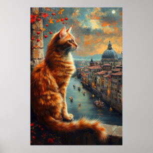 Poster Crepúsculo em Veneza   Gato Laranja num Canal