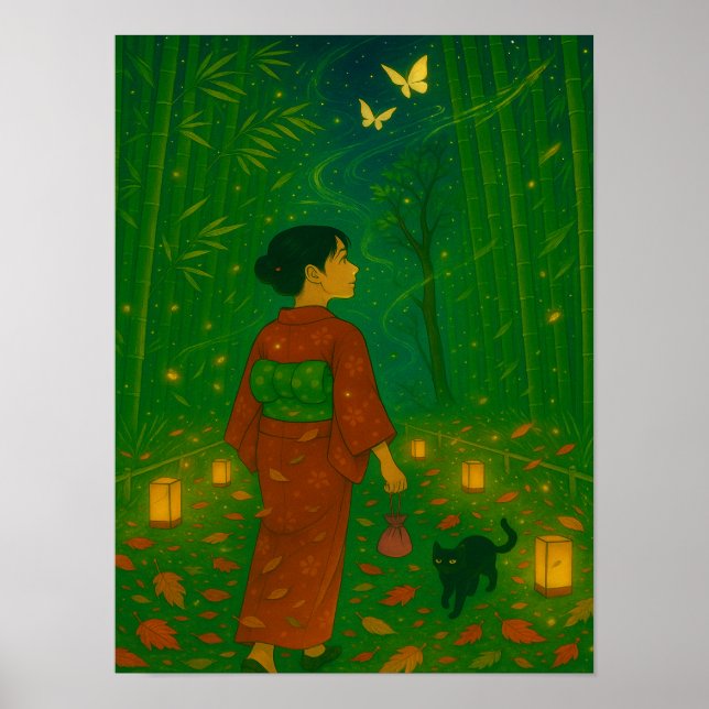 Poster Crepúsculo na Floresta Bamboo - Garota Kimono (Frente)